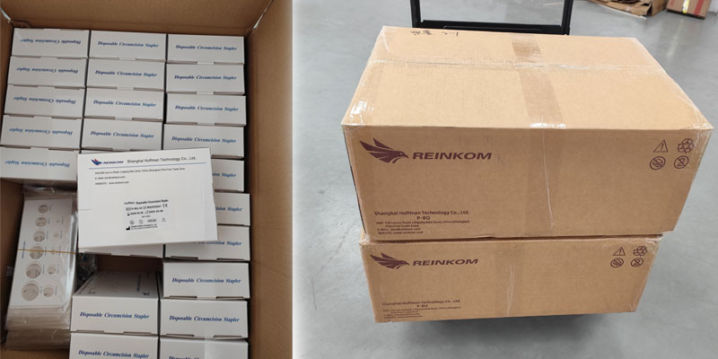 Disposable foreskin stapler packaged and shipped